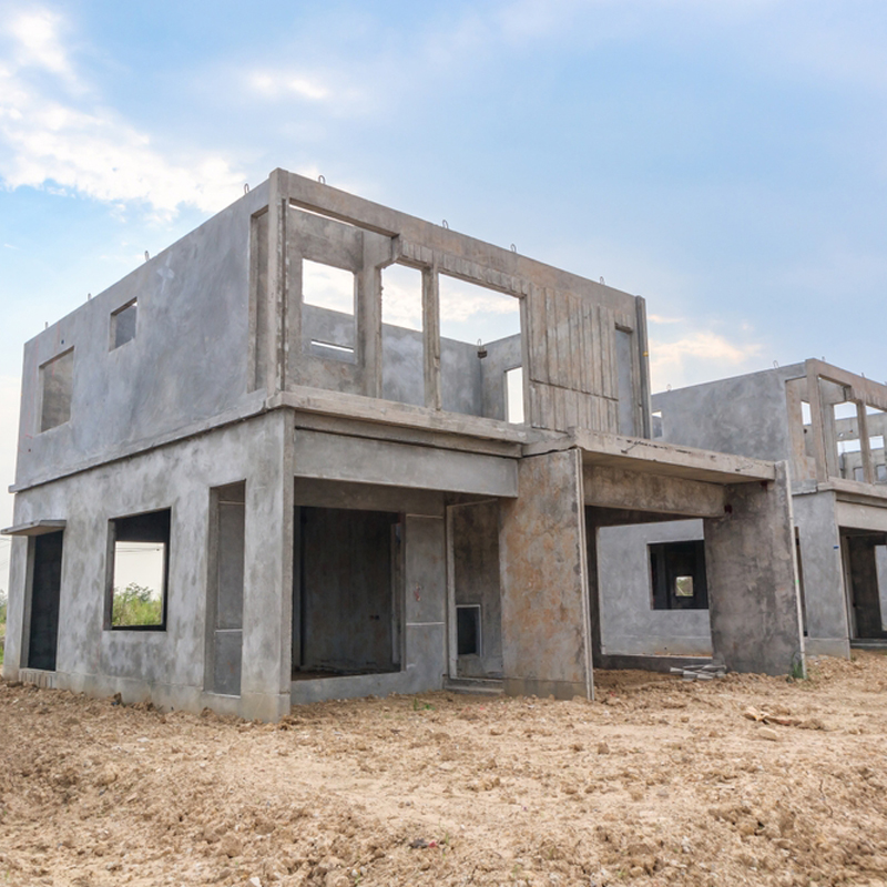 Construction,Residential,New,House,With,Prefabrication,System,In,Progress,At construction residential new house with prefabrication system in progress at building site